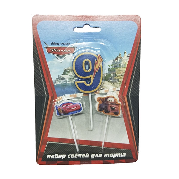 Свечи для торта (цифра 9, тачки 2шт) Дисней Тачки