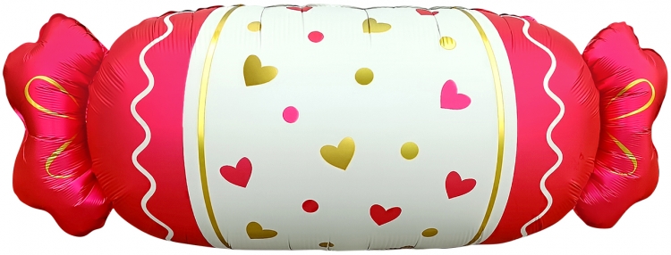 Шар Фигура, Конфета, Сердечки, Красный, Сатин (в упаковке)